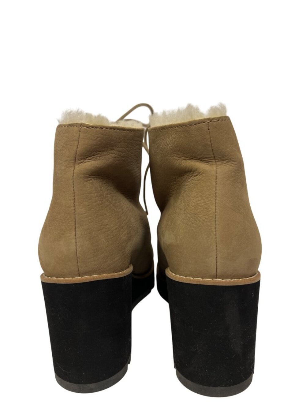 Eileen Fisher Alphine Shearling Wedge Booties Women's 9.5 Tan Suede Lace Up NEW - Picture 5 of 12